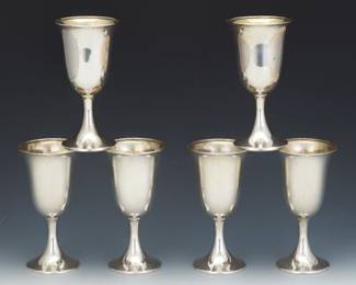 Six Sterling National Silver Company Water Goblets