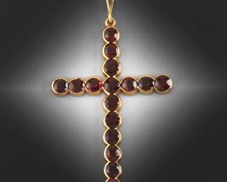 Ladies Antique Large Gold and Garnet Cross Pendant