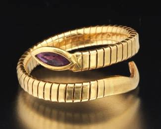 Ladies Vintage Gold and Ruby Snake Flex Ring