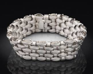 Ladies Italian Sterling Silver Basket Weave Bracelet