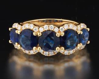 Ladies Gold, Blue Sapphire and Diamond Ring