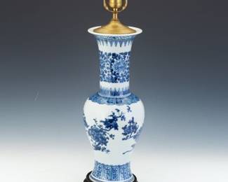 Chinese Porcelain Blue and White Pomegranates Vase, as Lamp Base