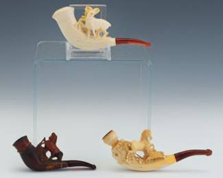 Three Cased Meerschaum Pipers