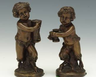 Near Pair of Patinated Bronze Putti Figures