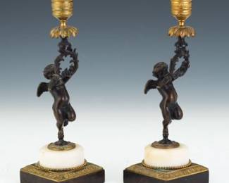 19th Century French Bronze Single Lite Candlkesticks