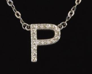 Ladies Gold and Diamond Initial P Necklace