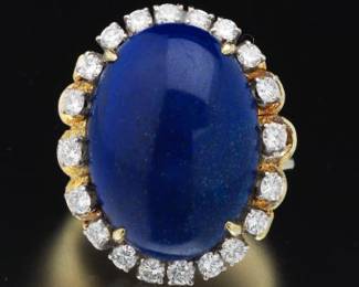 Ladies Vintage TwoTone Gold, Lapis Lazuli and Diamond Ring