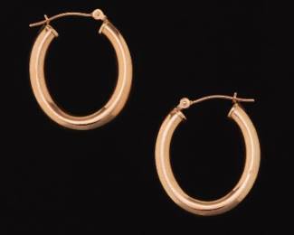 Ladies Pair of Gold Oval Hoops