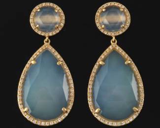 Ladies pair of Gold, Pale Lavender Chalcedony and Diamond Earrings