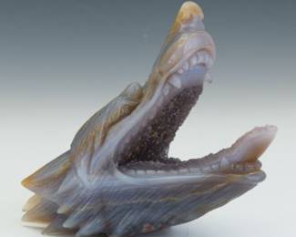 Carved Agate Wolf Head Sculpture