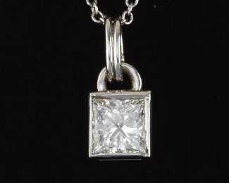 Princess Cut Solitaire on 14K White Gold Chain