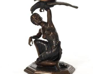 Figural Bronze Table Base with Woman and Bird