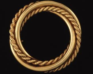 Ladies Retro Gold Spiral Twisted Cord Design Circle Pin Brooch