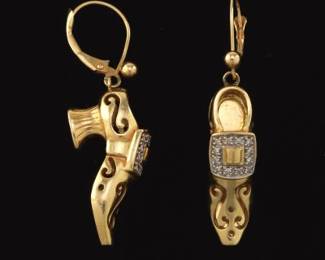 Pair of Louis XIV Style Gold and Diamond Court Shoes Earrings