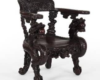 Chinese Carved Hardwood Dragon Chair