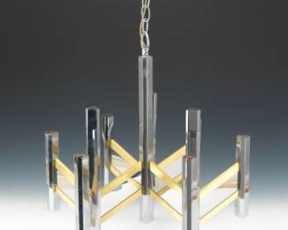 Gaetano Sciolari Chrome and Brass Chandelier