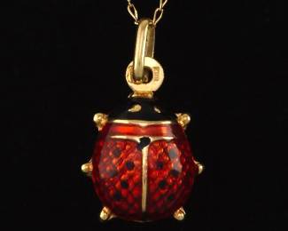 Ladies Italian Gold and Enamel ladybug Pendant on Chain