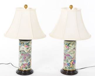 Pair of Famille Verte Porcelain Lamps