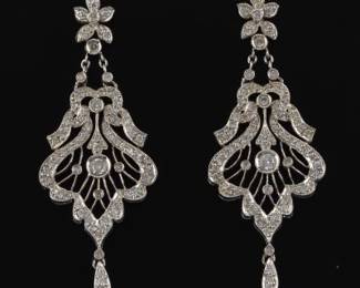 A Pair of Gold and Diamond Pendant Earrings