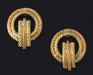 Ladies Retro Pair of TwoTone Gold Earrings, Marked Tiffany Co.