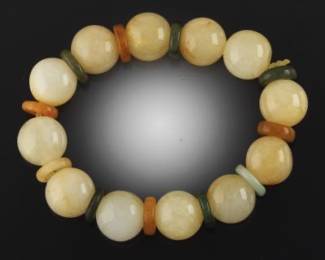 Ladies Carved Jadeite Jade Beads and Roundels Bracelet