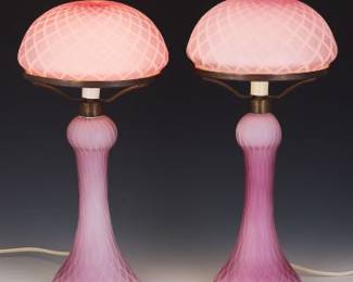 Pair of Pink Satin Glass Boudoir Lamps