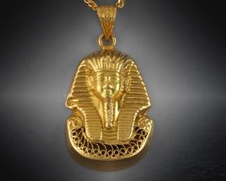 Ladies Gold King Tutankhamen Bust Pendant on Chain