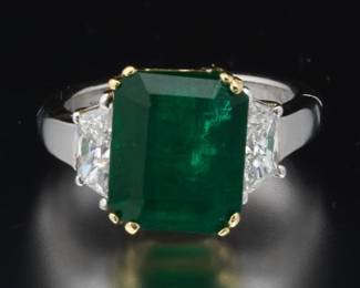4.69 Carat Natural Emerald and Diamond Ring