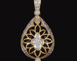 Ladies Gold, Diamond, and Onyx Pendant
