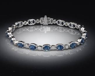 Blue Sapphire and Diamond .950 Platinum Bracelet