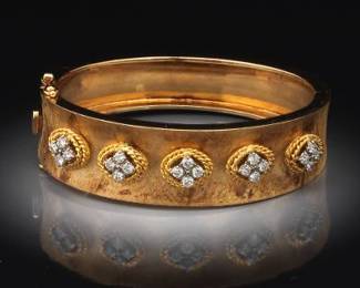 Ladies Vintage Gold and Diamond Cuff Bangle