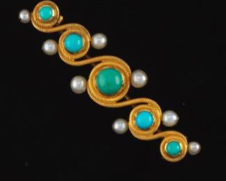 Vintage Turquoise and Pearl Brooch