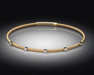 14K Wire Wrapped Motif and Diamond Flex Bangle