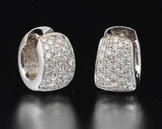 Ladies Pair of Italian 18K Gold and Diamond Huggies