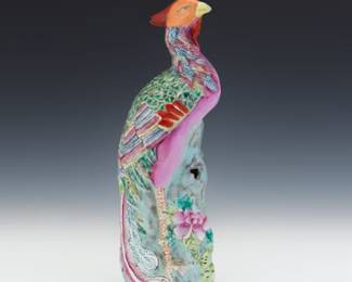 Chinese Porcelain Famille Rose Fenghuang Lantern Top Sculpture, Late Qing