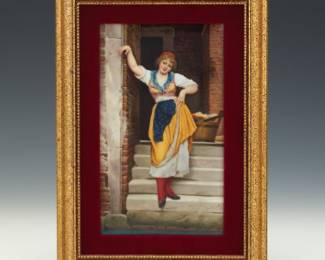 German Porcelain Plaque of a Laundress