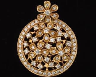 Ladies Gold and Diamond Floral Pendant