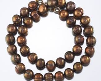 Ladies OneStrand Mocha Brown Pearls Necklace