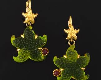 Tagliamonte Italian Gold, Murano Glass and Ruby Starfish Earrings