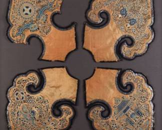 Chinese Imperial Court Silk Embroidered Collar Panels with Forbidden Stitch Work, Qing Dynasty