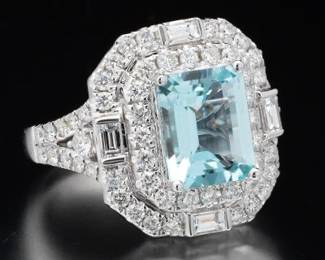 14K Aquamarine and Diamond Ring