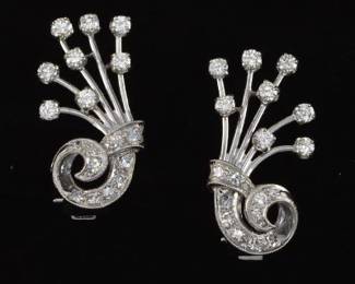 M. Waslikoff Sons Scarce Pair of Platinum and Diamond Ear Clips