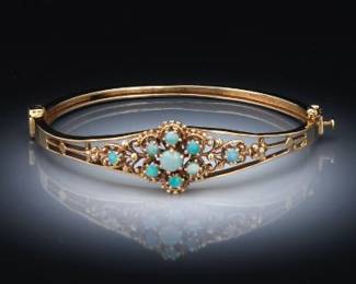 14K Gold and Opal Edwardian Style Bangle