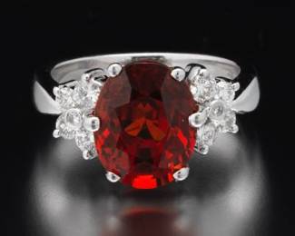 Ladies Gold, Spessartine Garnet and Diamond Ring