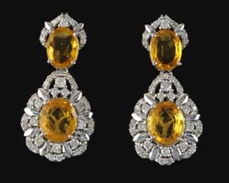 Natural Yellow Sapphire and Diamond Earrings