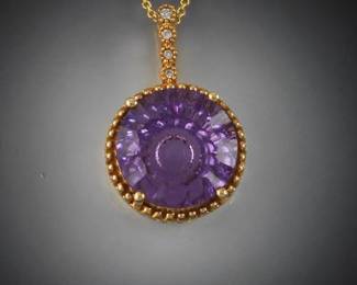 Ladies Gold and Fancy Cut Amethyst Pendant on Chain