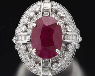 Exquisite 9.13 Carat Ruby and Diamond Fashion Ring In A .950 Platinum mount