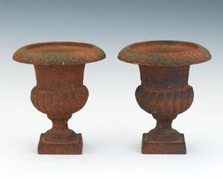 Pair of Small Cast Iron Garden Urns