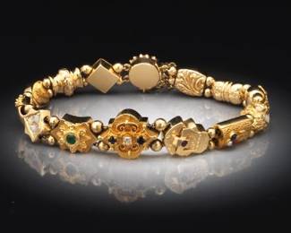 Victorian Style Gold and Gemstone Slider Bracelet