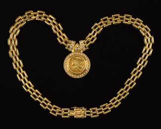 L. MARIS 18K Gold, Akexander the Great Replica Coin and Diamond Necklace